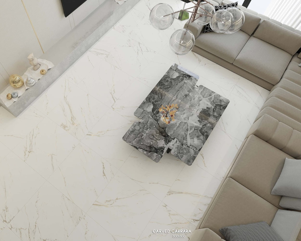 LuCarved Carrara sàn phòng khách