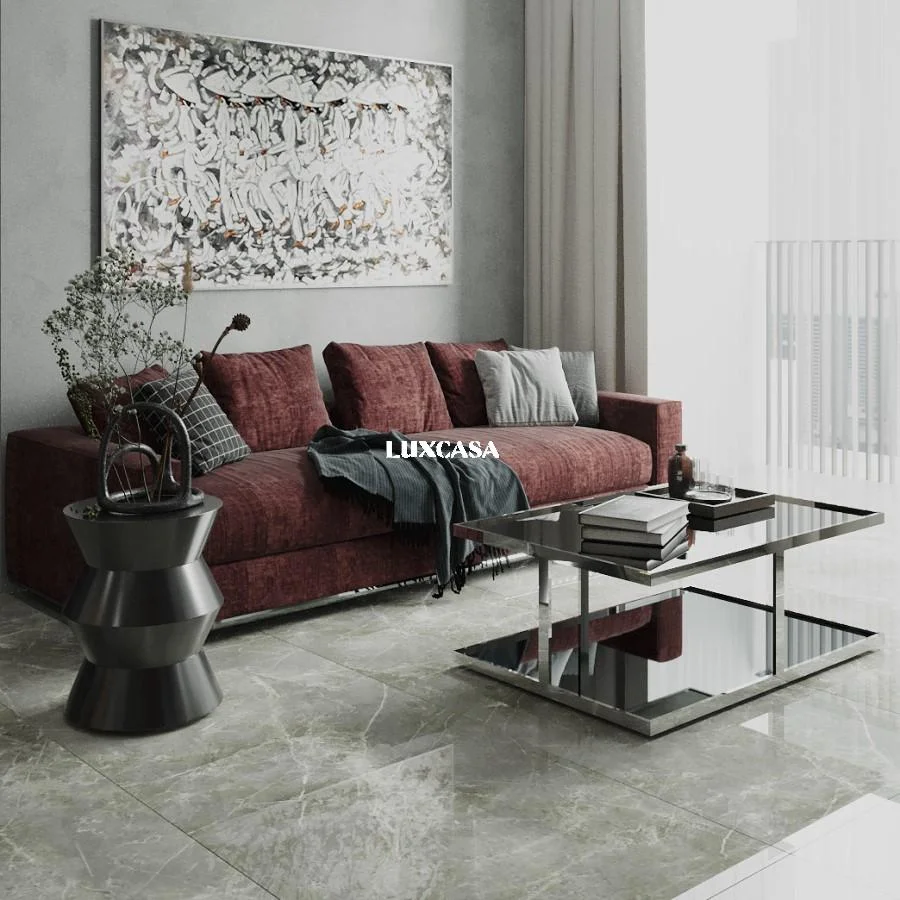 Gạch lát nền màu xám nhạt cho phòng khách có ánh sáng đủ là sự kết hợp tinh tế giữa vẻ nhã nhặn và trang trọng, cùng với phong cách hiện đại.