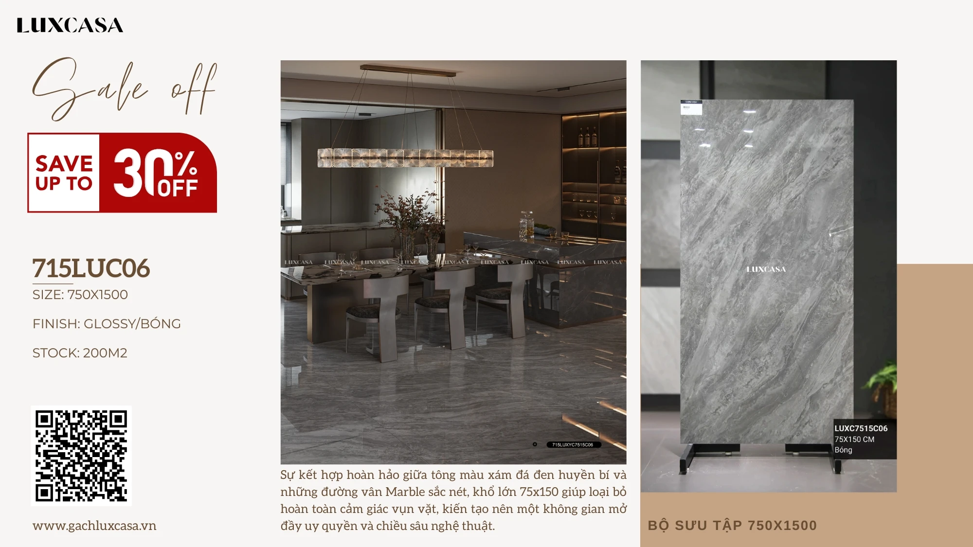 Gạch lát nhà xám đậm 75×150 715LUC06