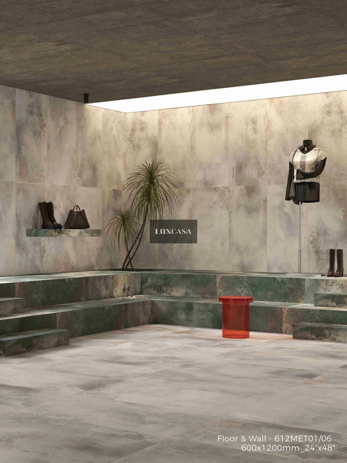 Gạch rỉ sét 612LUMET06 màu xanh phối màu trắng (2)