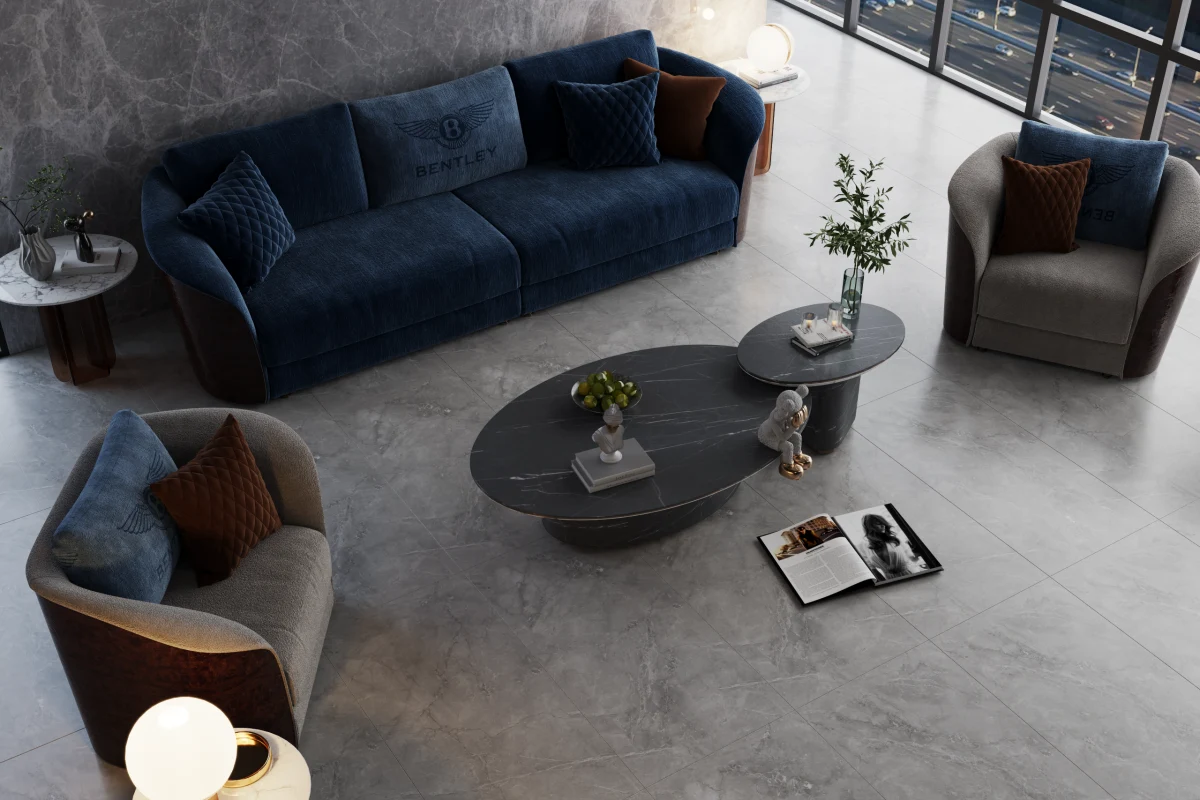 Hình phối cảnh mẫu gạch lát sàn phòng khách vân đá marble 60x120 612LU10053M