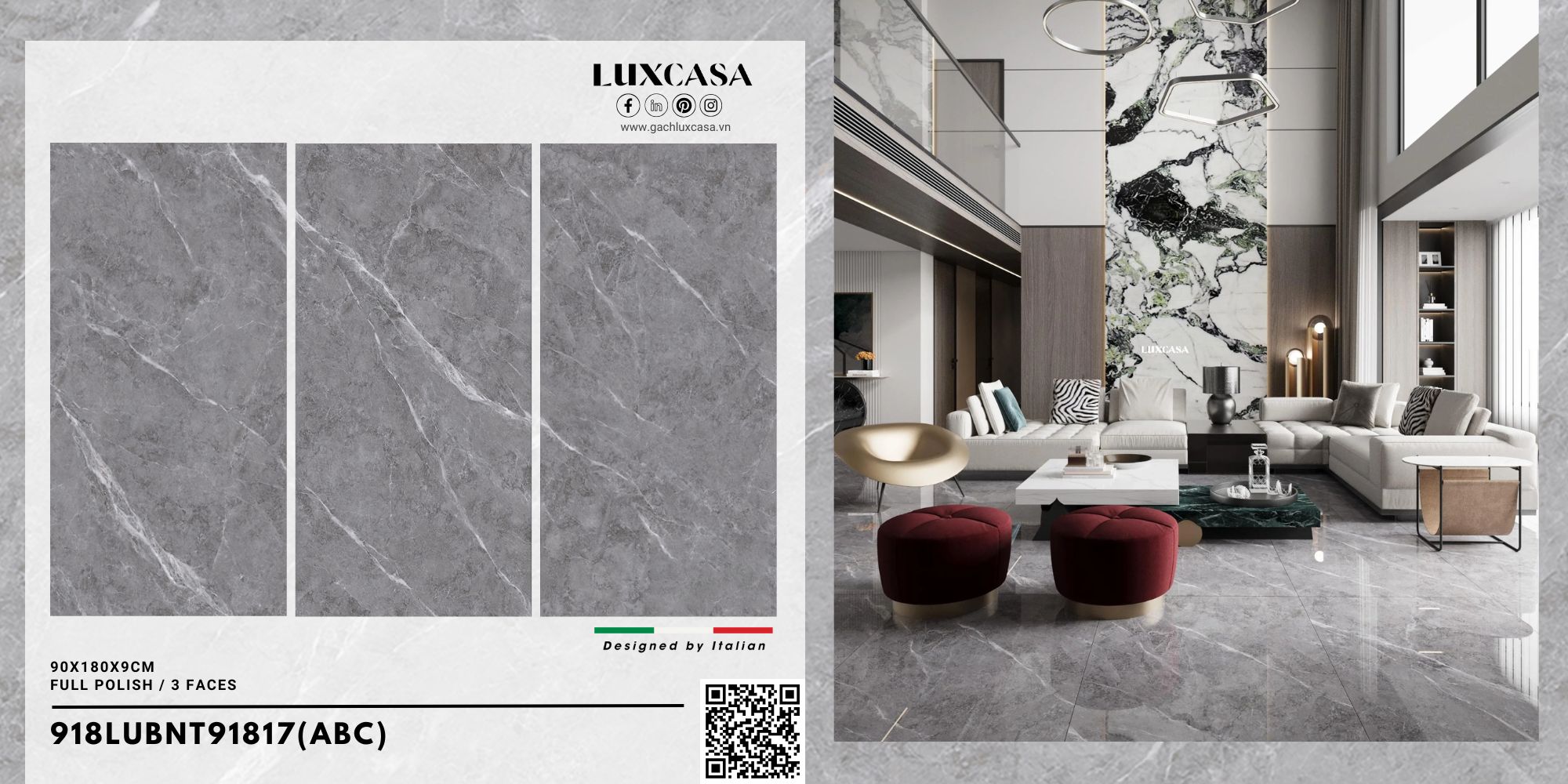 Gạch 90x180 màu xám 918LU91817