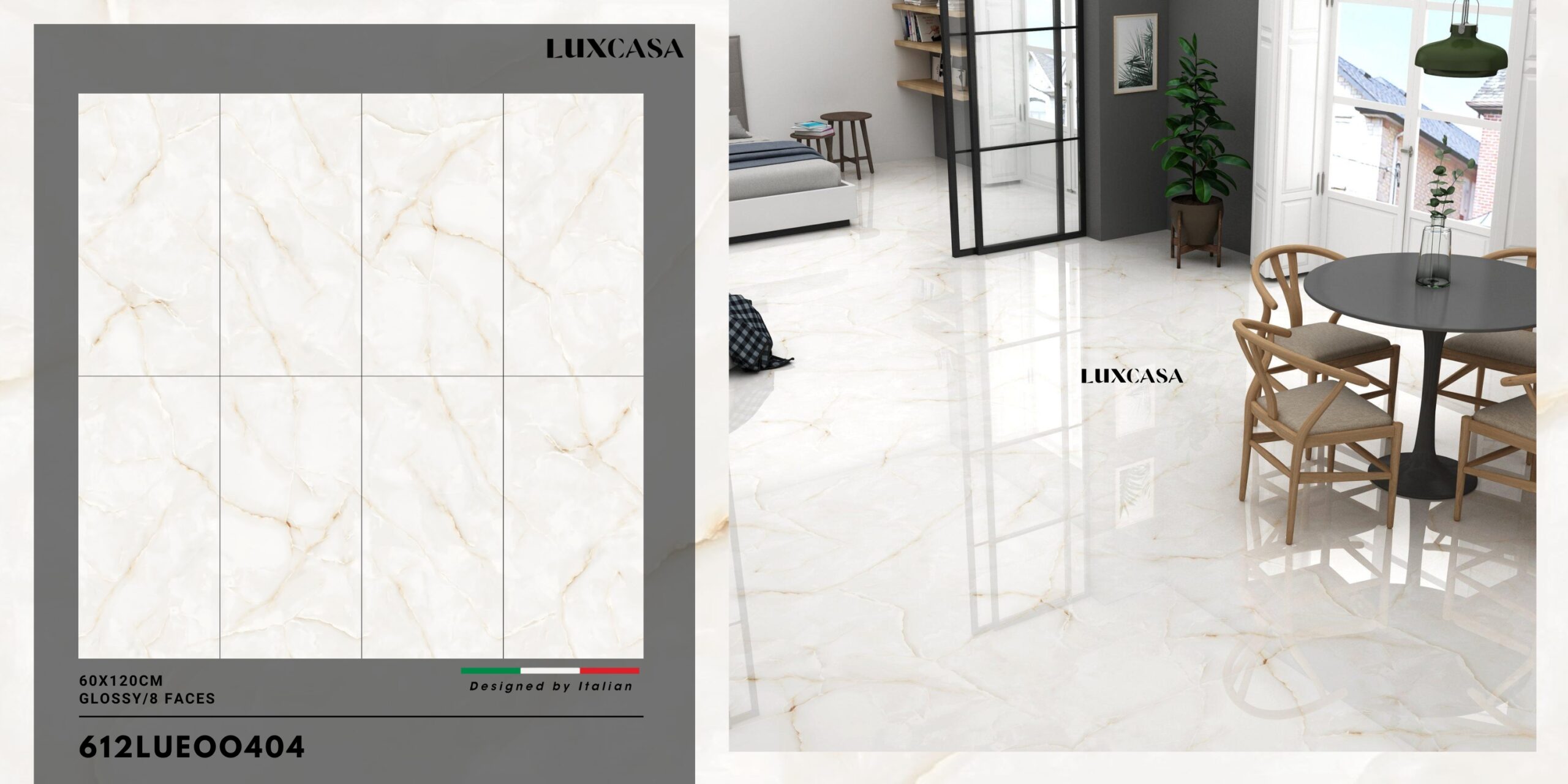 Mẫu gạch 600x1200 vân đá 612LUEOO404 lát phòng khách