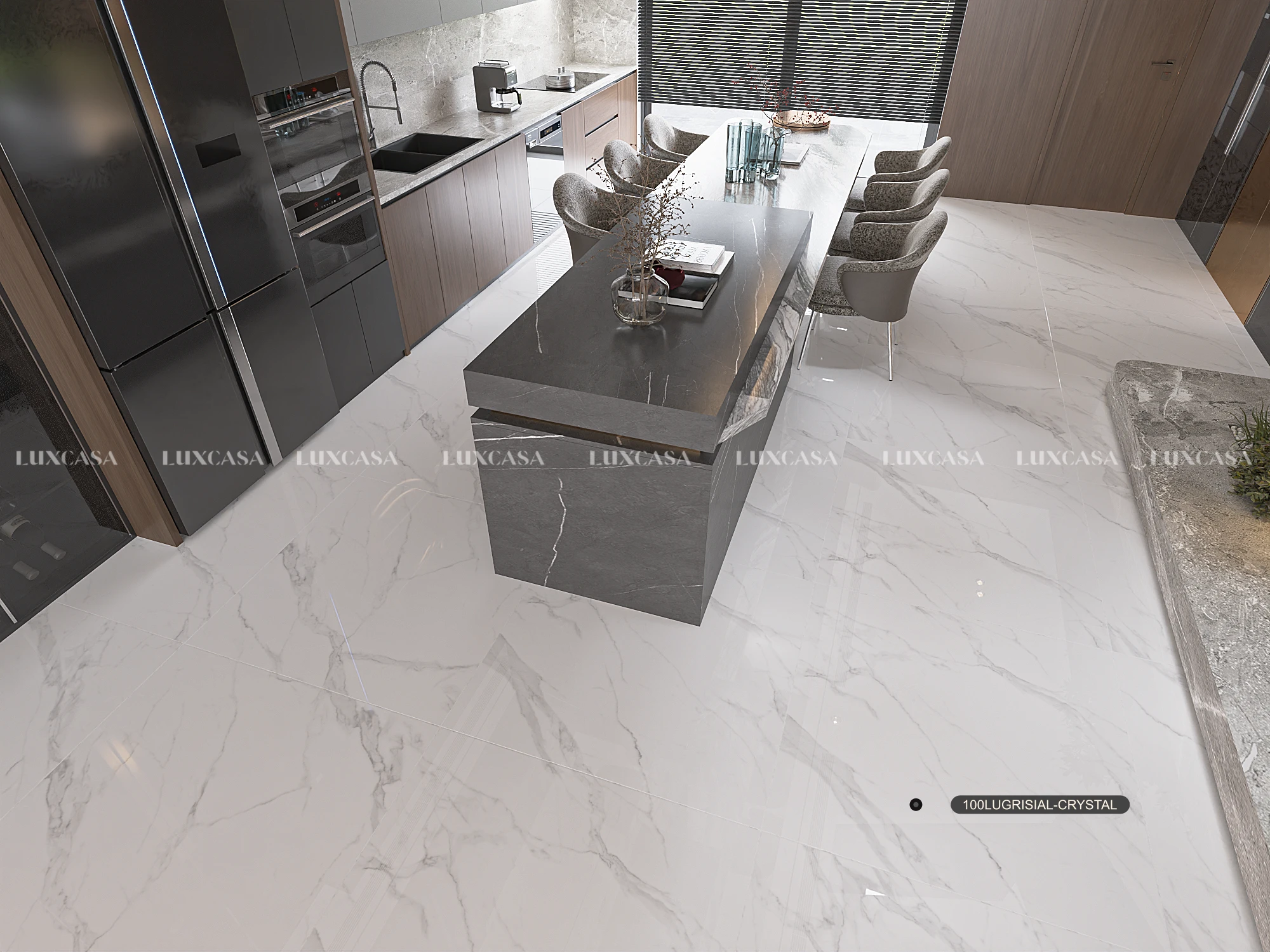 Gạch lát nền phòng khách 1000x1000 100LUGRISIAL-CRYSTAL