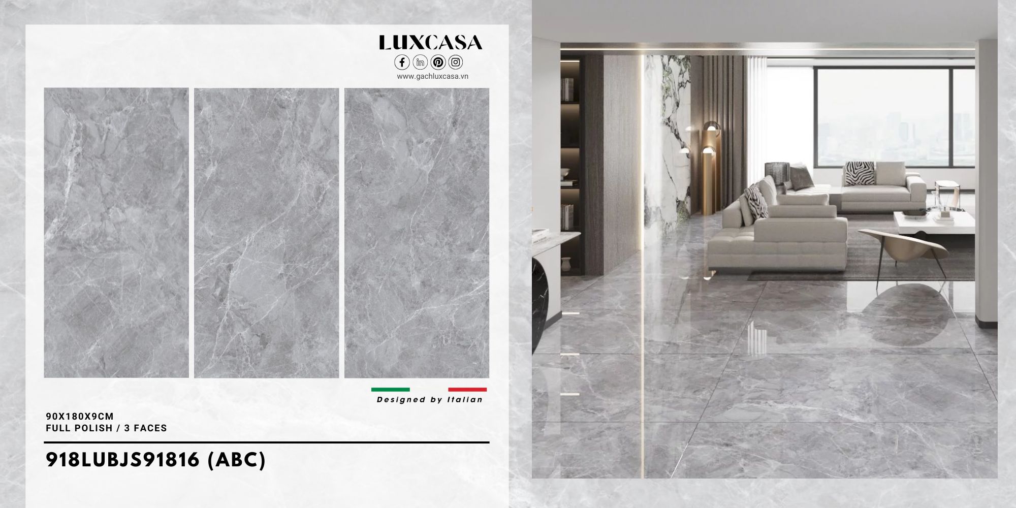Gạch lát nền 90×180 bóng kính 918LU91816