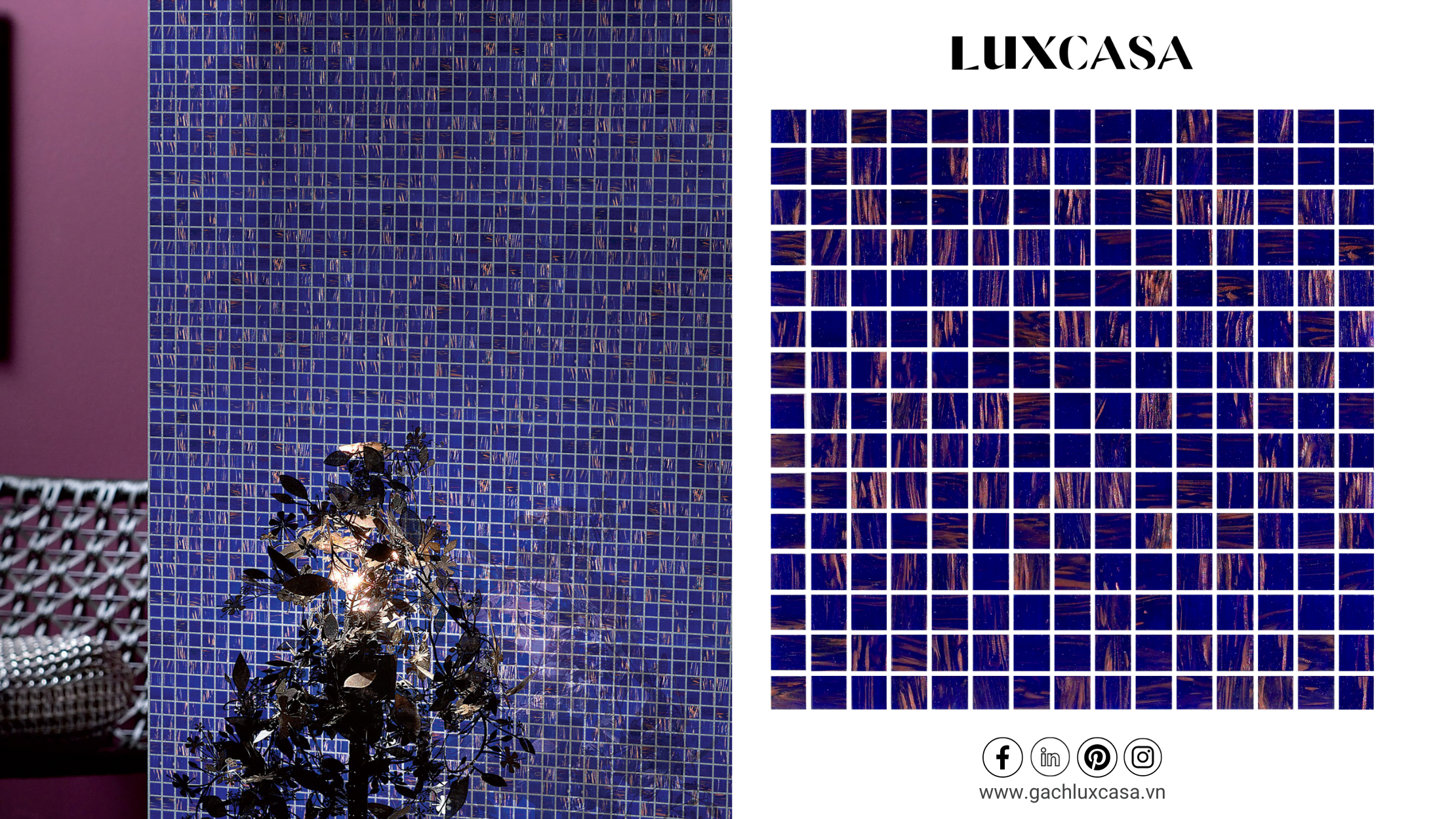 Gạch ốp tường nhà tắm mosaic màu xanh