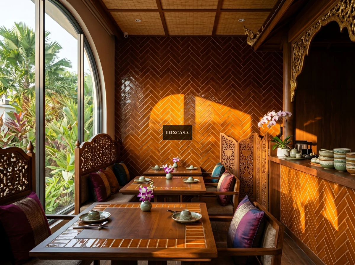 Gạch thẻ bóng rạn 6x20 ốp quán cafe màu vàng