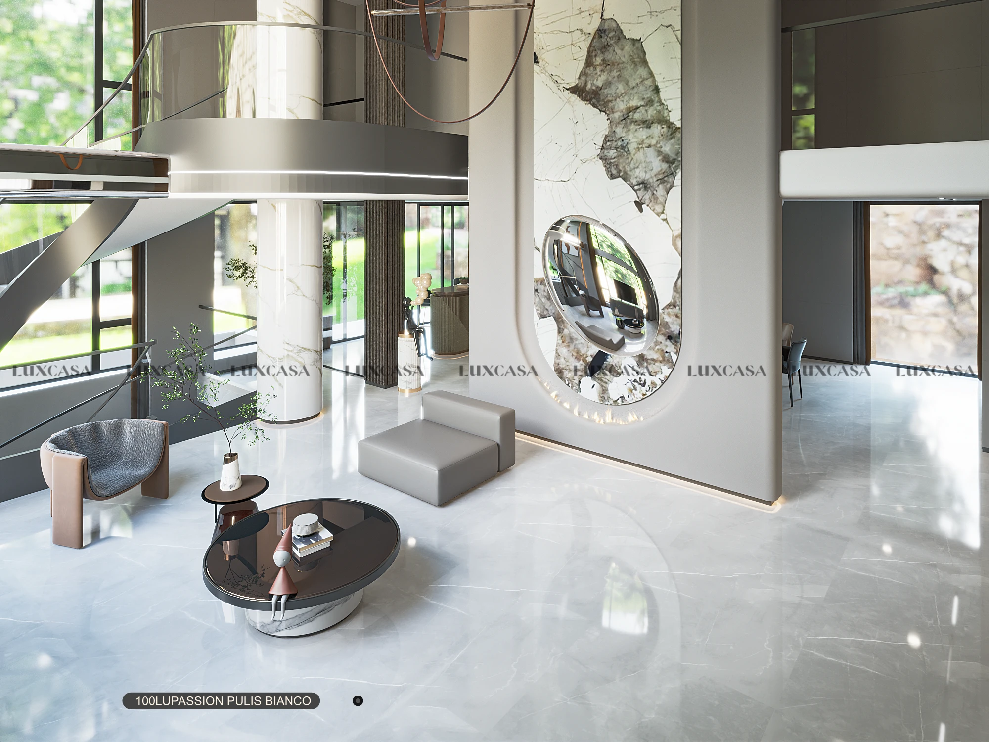 Gạch lát nền phòng khách đẹp 2100LUPASSION PULIS BIANCO