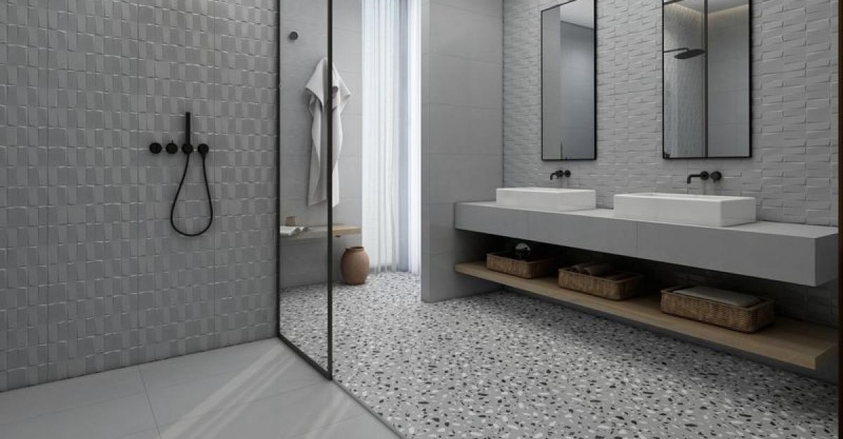 Phong cách thiết kế của gạch nhà vệ sinh 40x80 đa dạng, từ hoa văn đá, xi măng, terrazzo đến những mẫu ốp tường 3D tinh tế