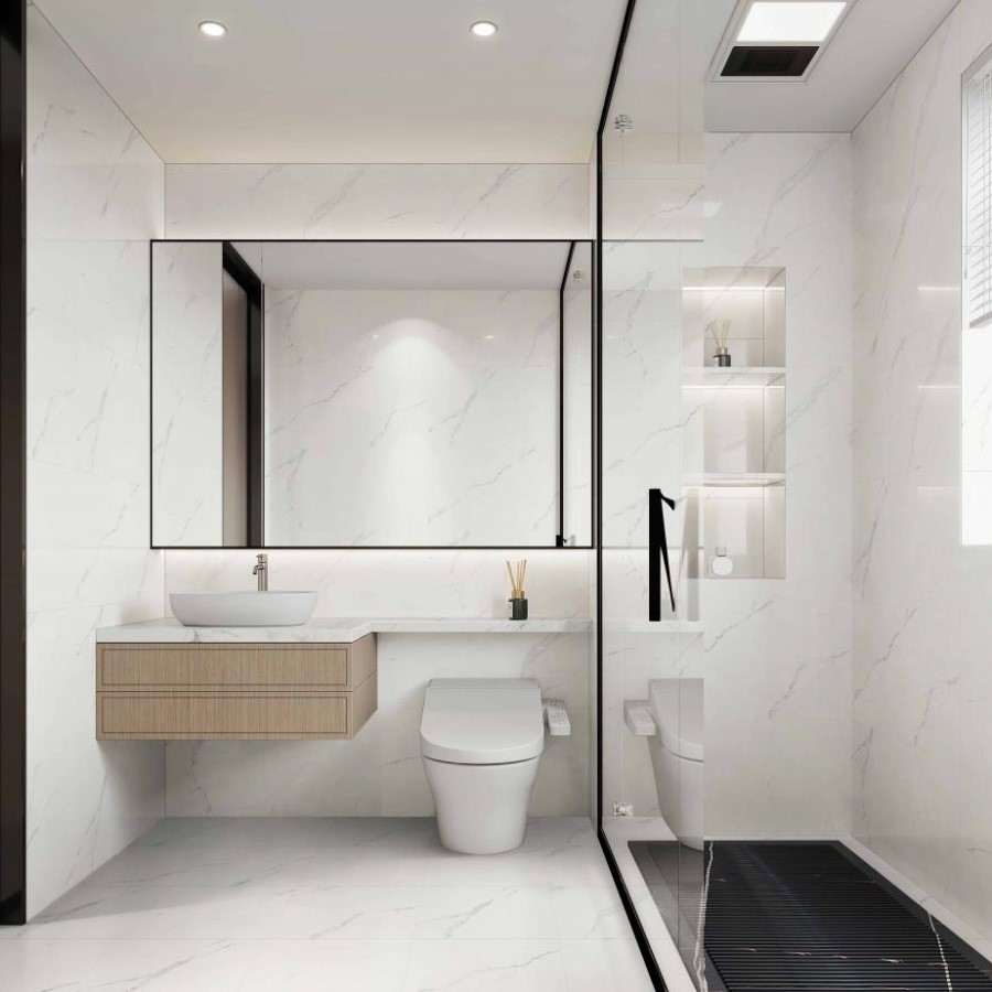 Kiểu dáng hiện đại của gạch nhà tắm 40x80 tạo nên vẻ đẹp tinh tế và thu hút, làm tăng giá trị thẩm mỹ cho căn phòng