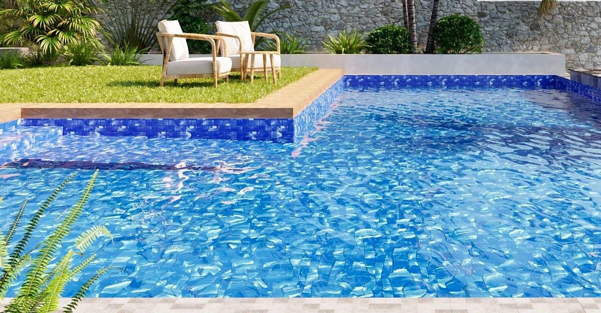 gạch thẻ xanh dương lát bể bơi