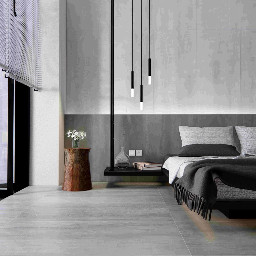 Phòng ngủ trở nên ấm cúng và sang trọng với sự lựa chọn lát gạch 80x80 Viglacera màu xám, mã hoa-q02, bề mặt bóng mờ.