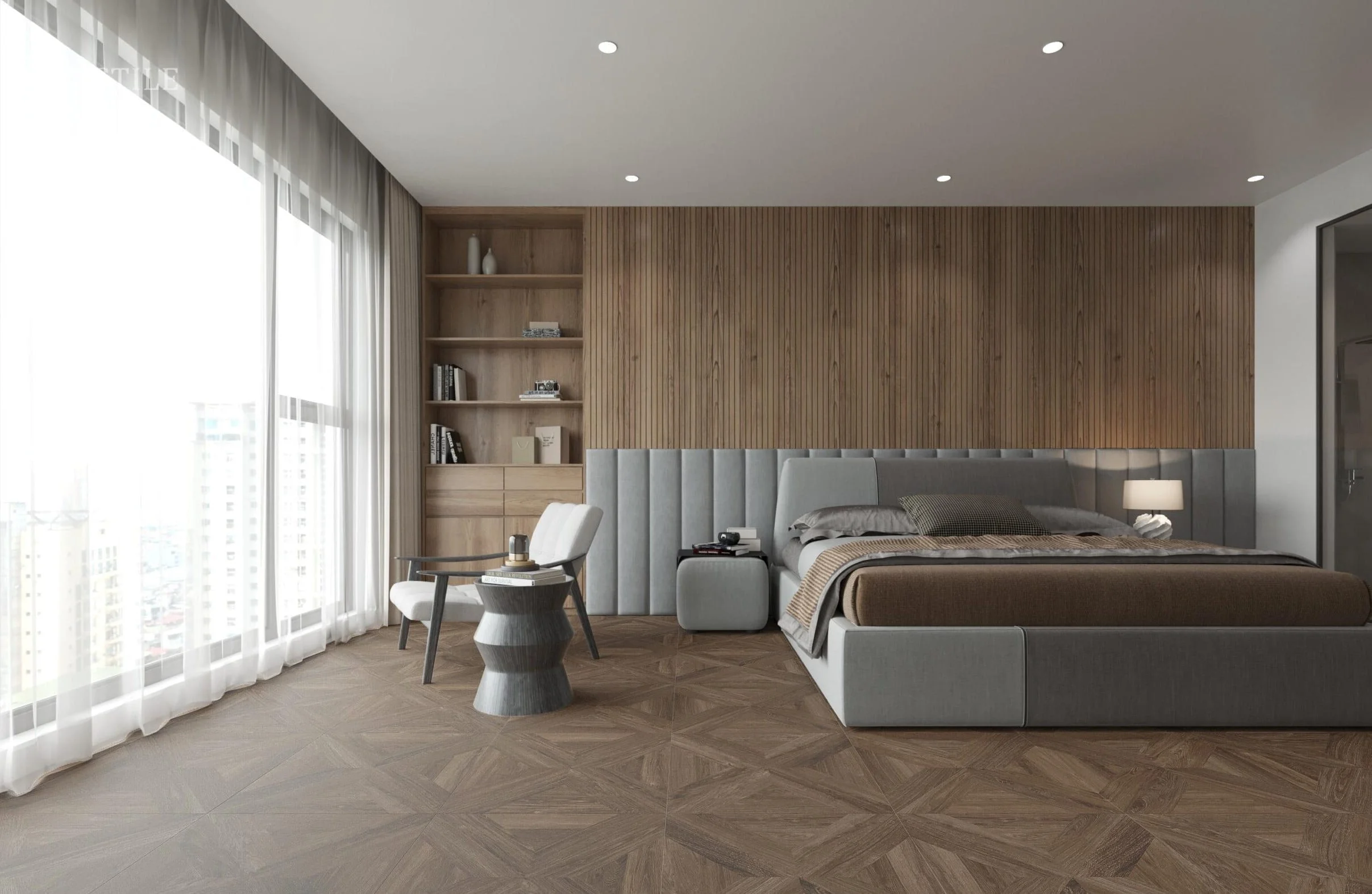 Gạch lát giả gỗ 60x60 phòng ngủ cao cấp 60LUTEAK-BRUN