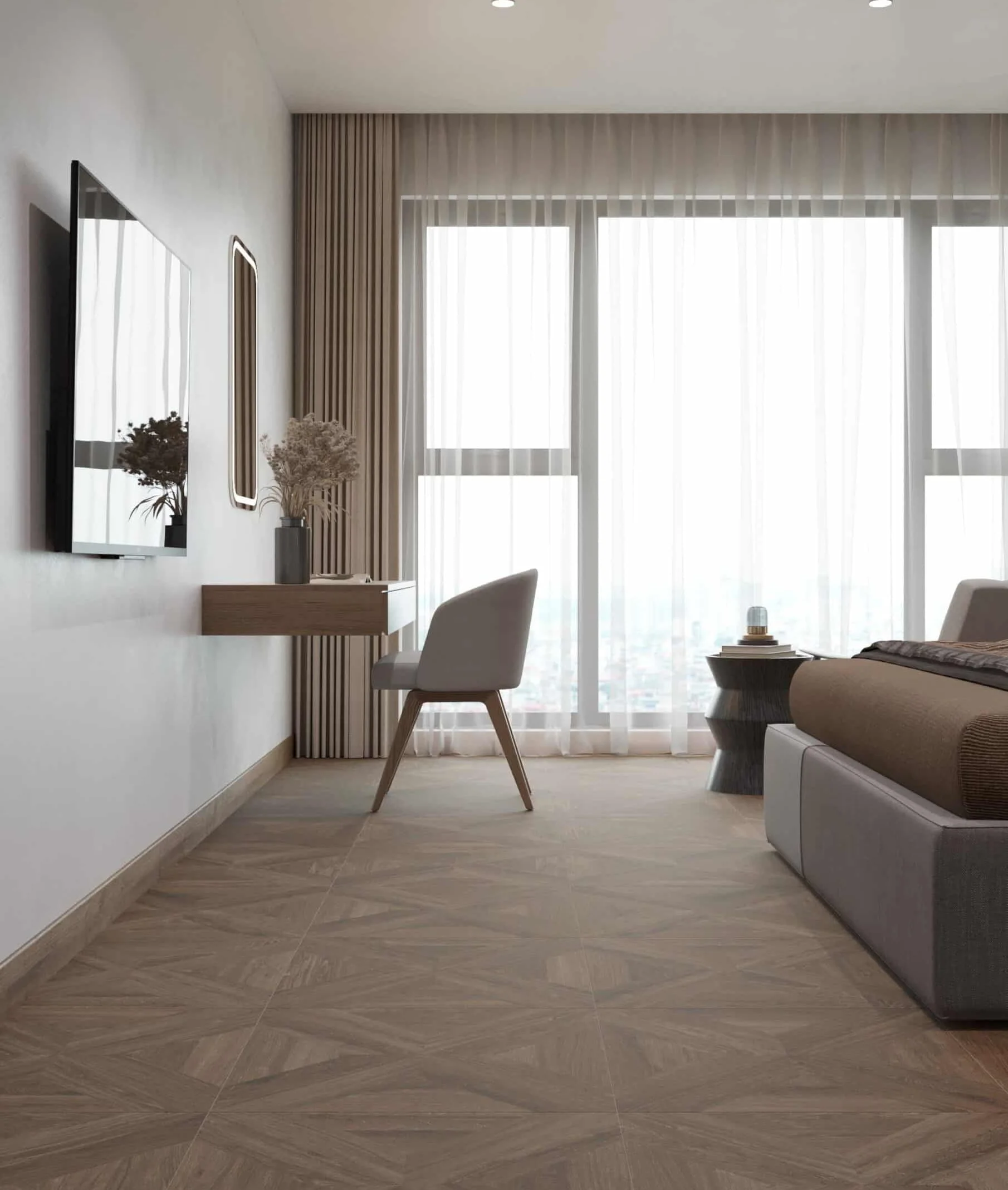 Gạch lát giả gỗ 60x60 phòng ngủ cao cấp 60LUTEAK-BRUN