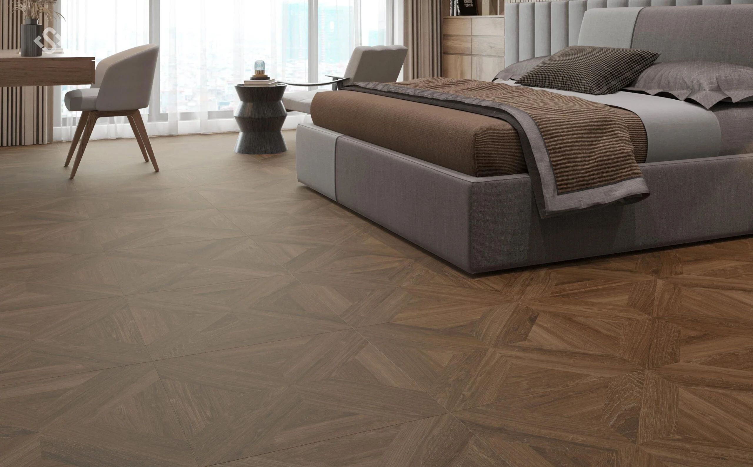 Gạch lát giả gỗ 60x60 phòng ngủ cao cấp 60LUTEAK-BRUN