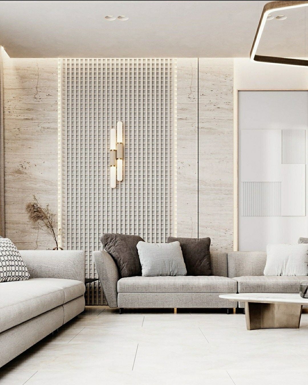 Cách ốp gạch tường phòng khách theo phong cách tối giản
