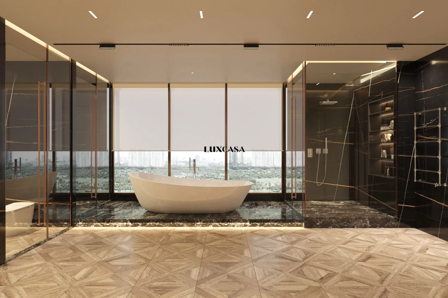 Gạch giả gỗ 60x60 lát nền phòng tắm sang trọng 60LUTEAK-BONE-RESIZE