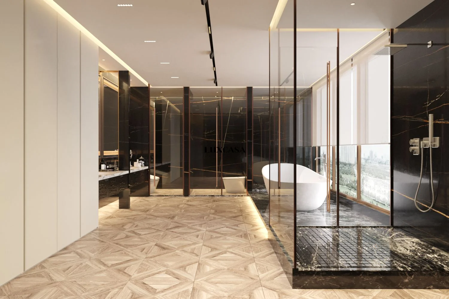 Gạch giả gỗ 60x60 lát nền phòng tắm sang trọng 60LUTEAK-BONE-RESIZE