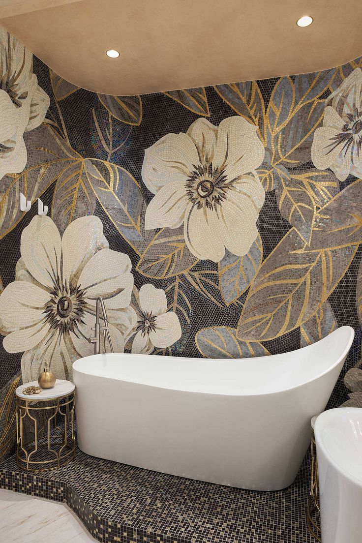 Gạch tranh mosaic thủ công ốp sau bồn tắm (3)