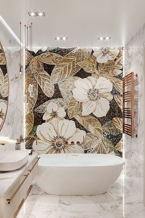 Gạch tranh mosaic thủ công ốp sau bồn tắm (4)