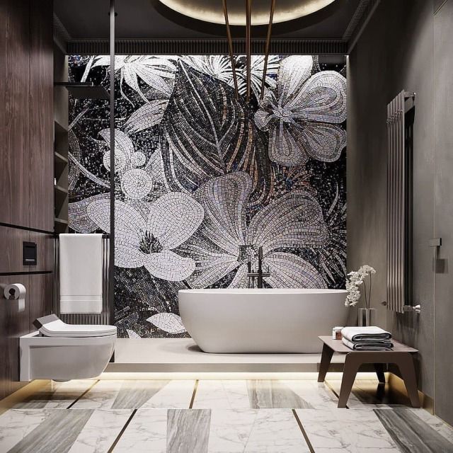 Gạch tranh mosaic thủ công ốp sau bồn tắm (7)