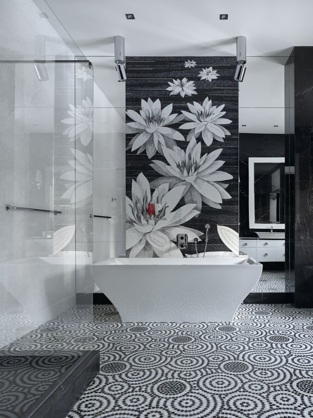Gạch tranh mosaic thủ công ốp sau bồn tắm (8)