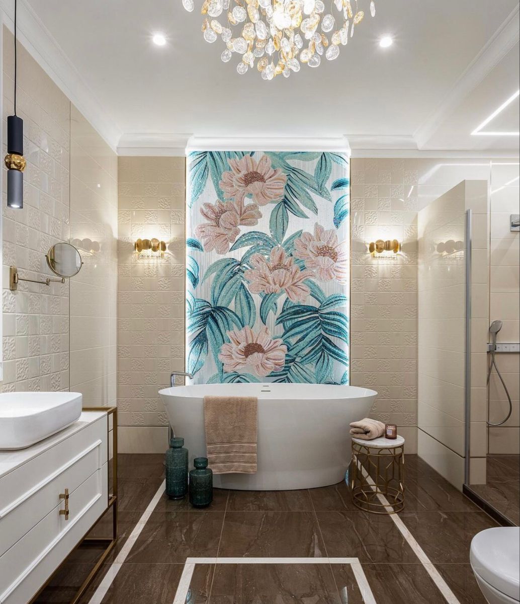 Gạch tranh mosaic thủ công ốp sau bồn tắm