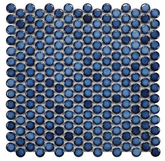 Mosaic bi tròn màu xanh dương khác sắc độ bề mặt bóng - Gạch mosaic ốp nhà tắm