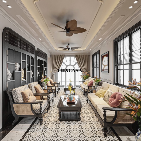 Gạch bông 20x20 lát phòng khách