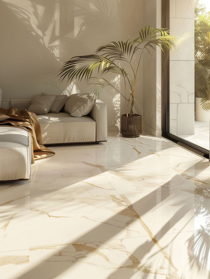 Gạch lát phòng khách màu ivory (2)