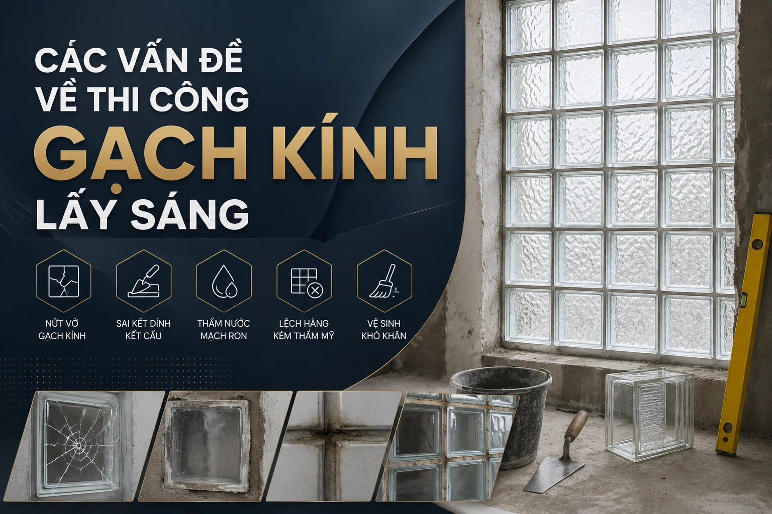Các vấn đề về thi công gạch kính lấy sáng
