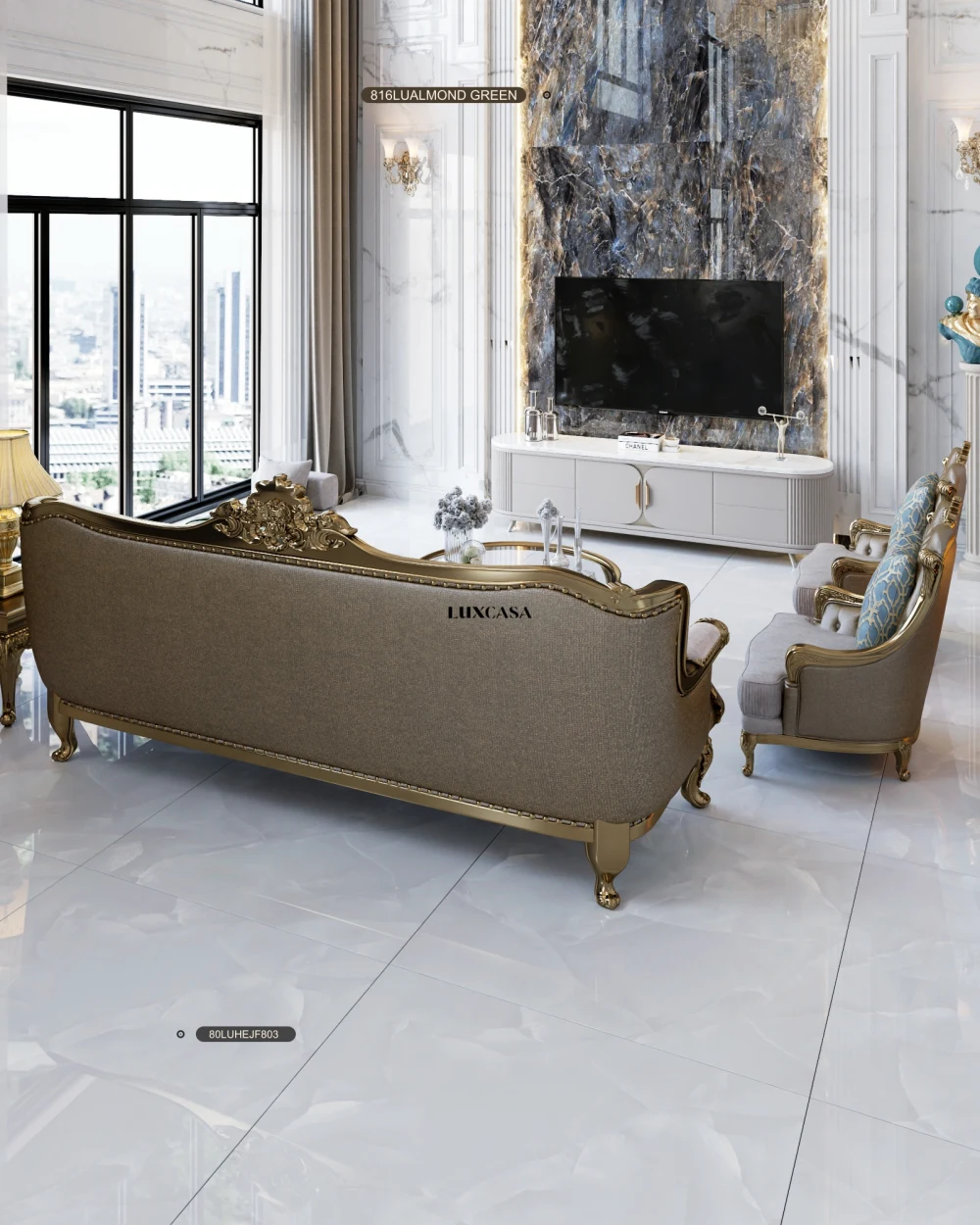 Gạch lát nền 80x80 80LUHEJF803 với gạch tường 80x160cm 816LUALMOND GREEN