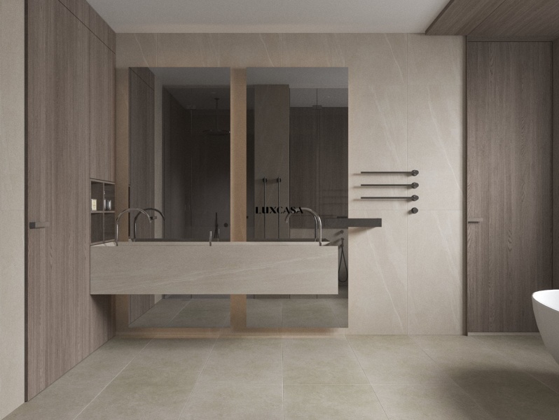 Gạch ốp nhà vệ sinh 60x120 màu nâu đất