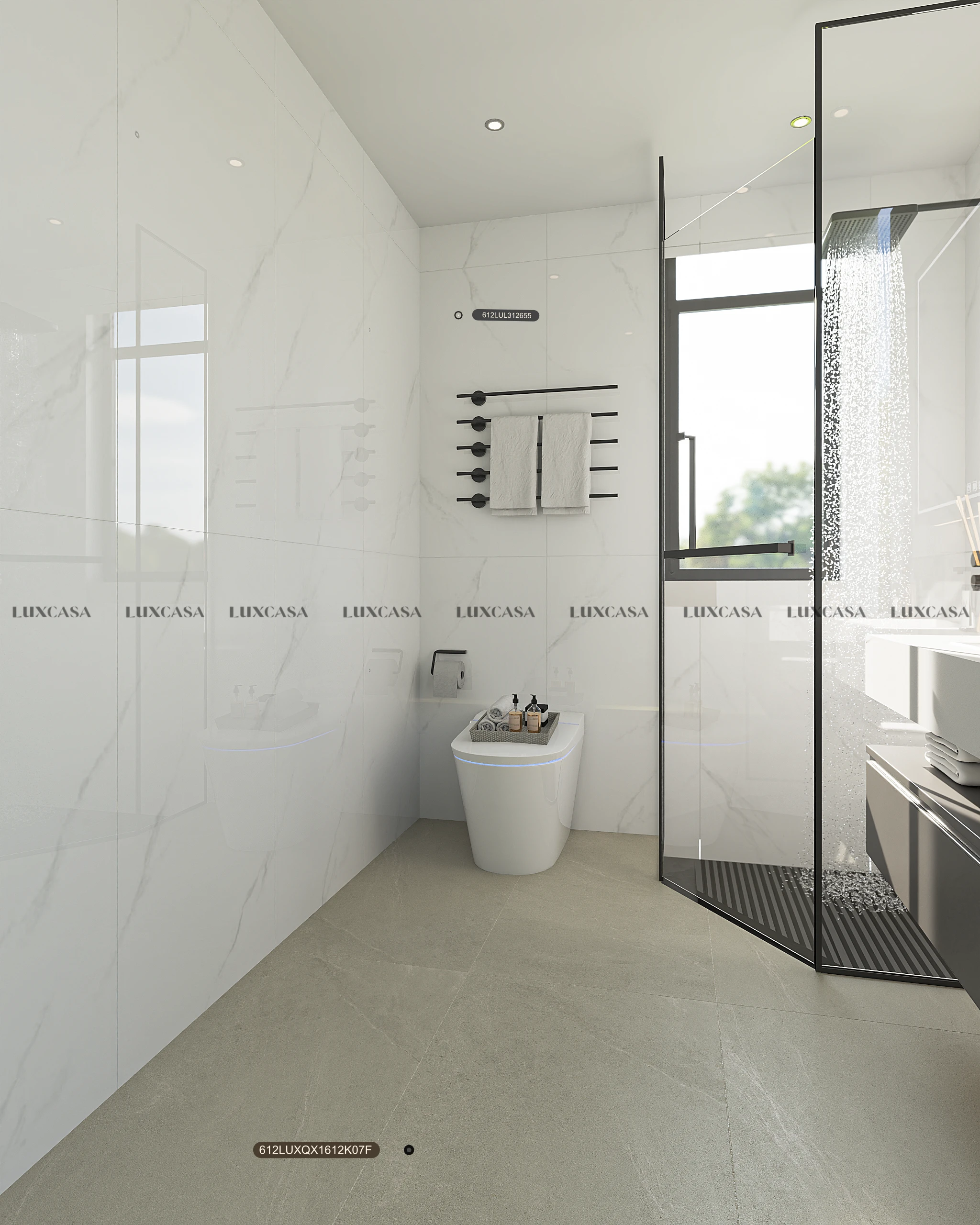 Gạch ốp nhà vệ sinh trắng vân mây 60x120 612LUL312655