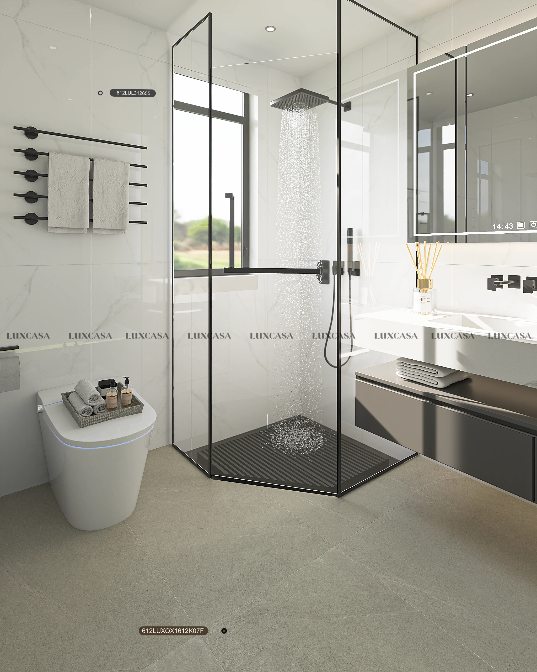 Gạch ốp nhà vệ sinh trắng vân mây 60x120 612LUL312655