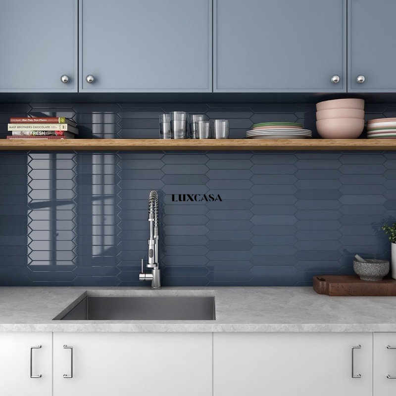 Gạch thẻ ốp bếp màu xanh đậm