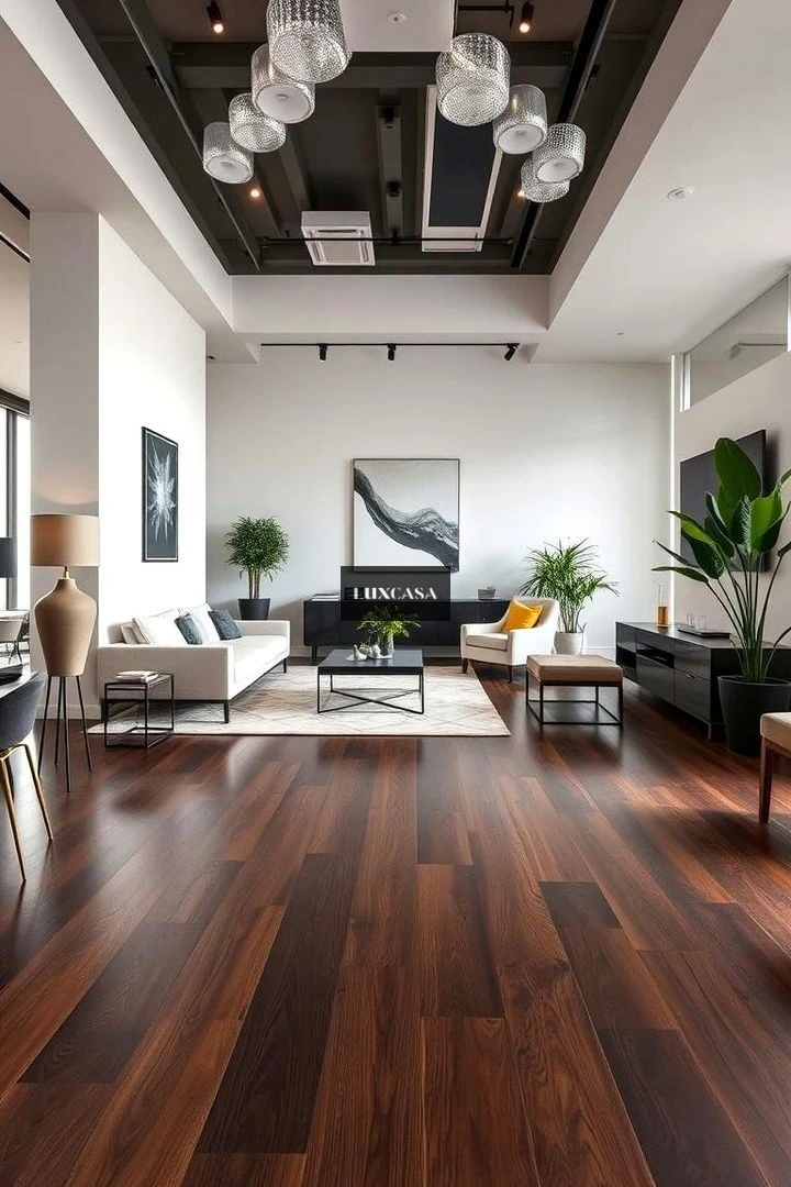 Gạch giả gỗ lát phòng khách màu nâu trầm