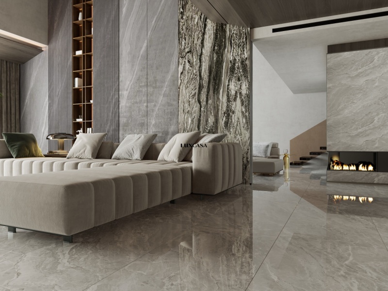 Gạch lát nền màu xám vân đá bóng kính 80x160