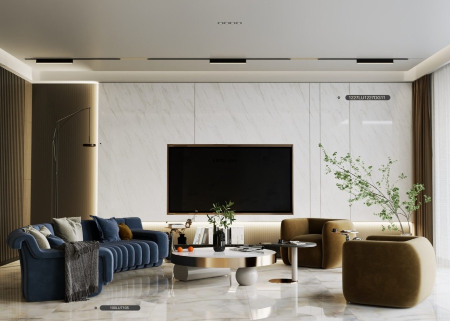 Mẫu gạch giả đá 100x100 lát phòng khách