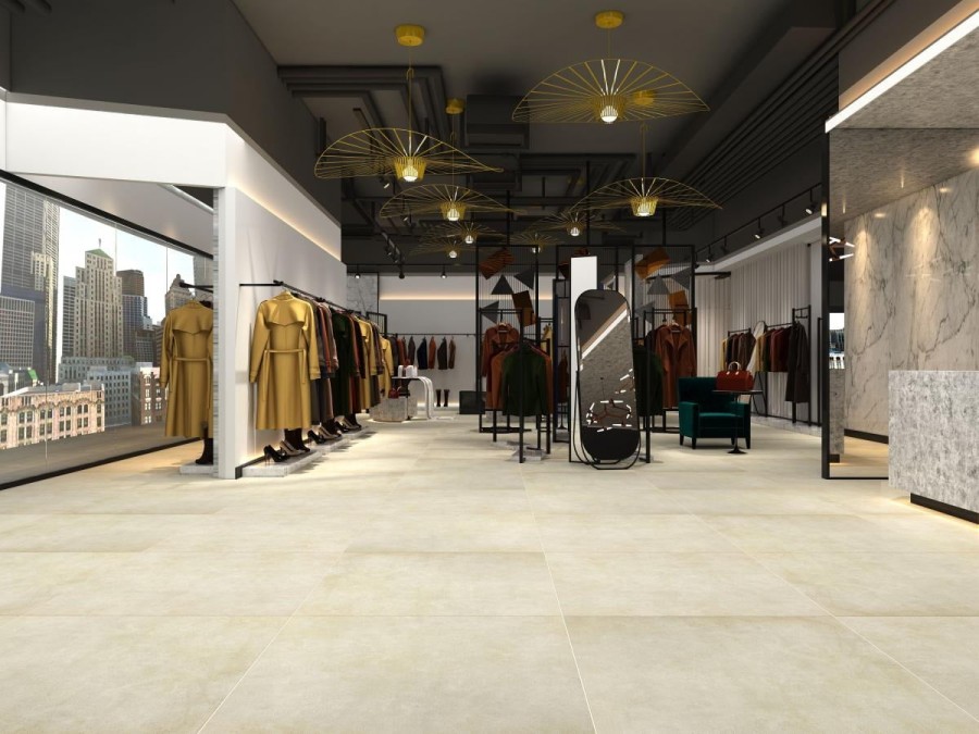 Mẫu gạch 100x100 lát shop thời trang quần áo