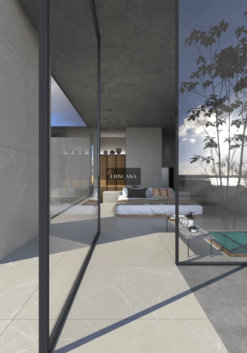 Gạch giả đá màu kem lát sân thượng