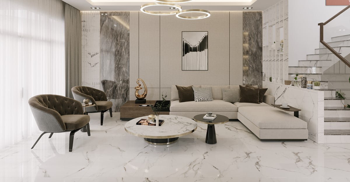 Gạch lát nền 80x80 trắng vân mây