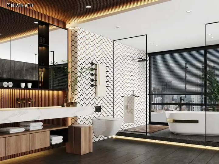 Gạch mosaic mũi tên LU3239XCSYLI ốp nhà vệ sinh