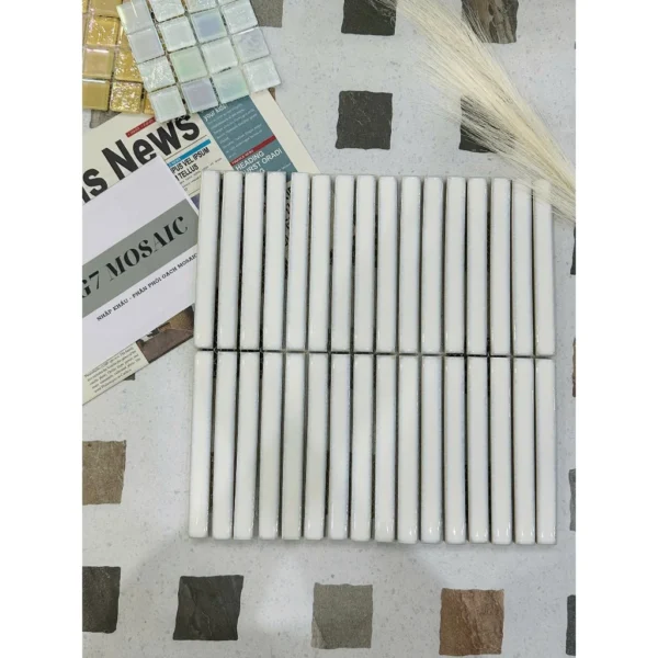 GẠCH MOSAIC THẺ QUE TRẮNG BÓNG