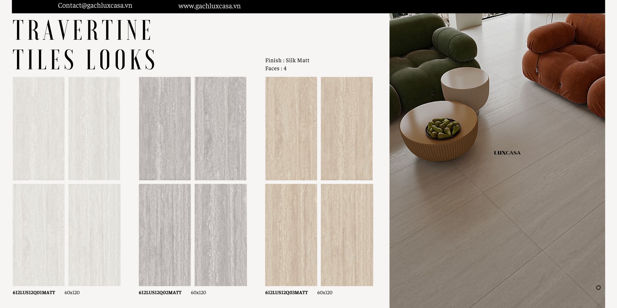 Gạch travertine 612LUS12Q01, 612LUS12Q02, 612LUS12Q03