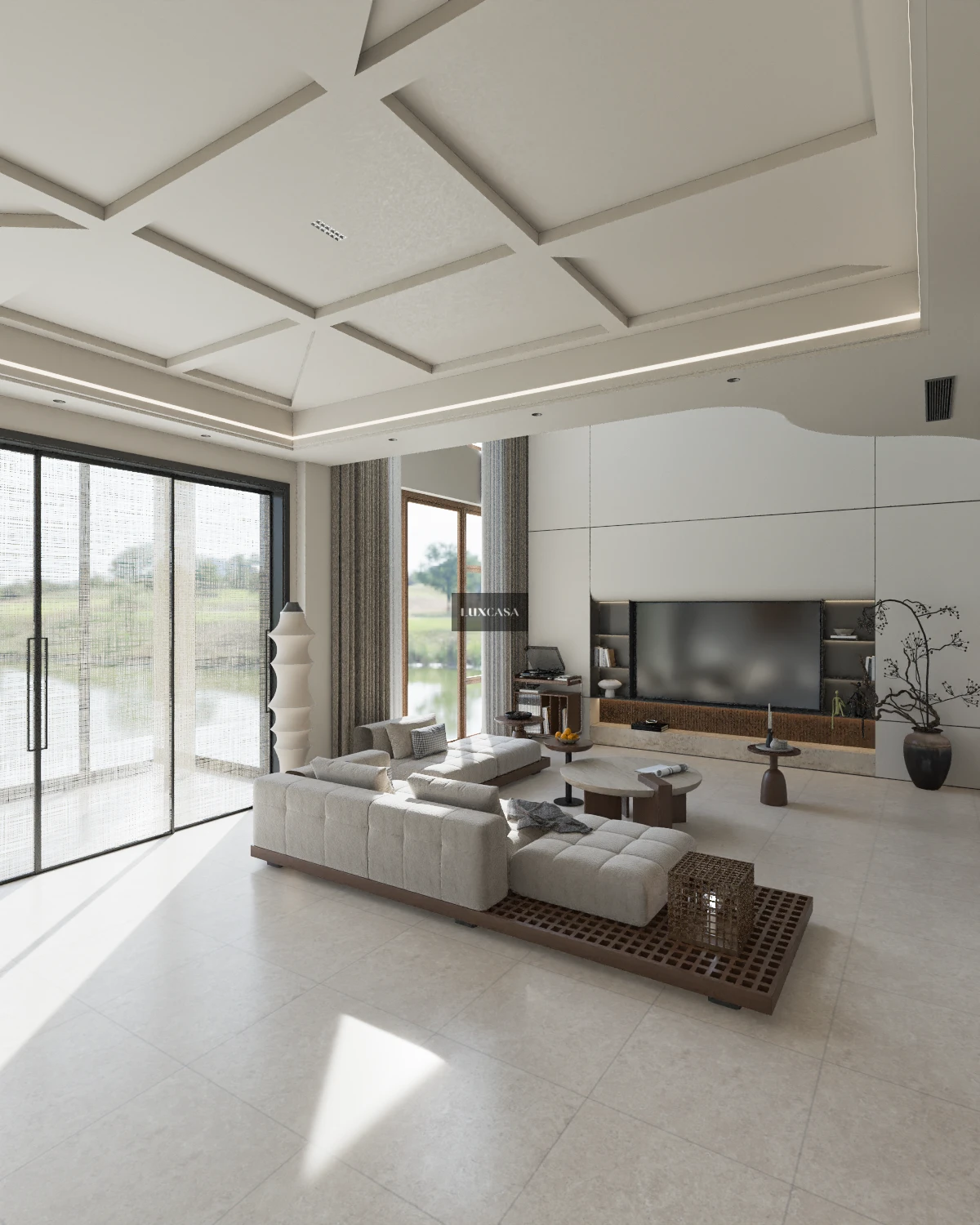 Mẫu gạch limestone lát phòng khách 60x60 60LUM66001