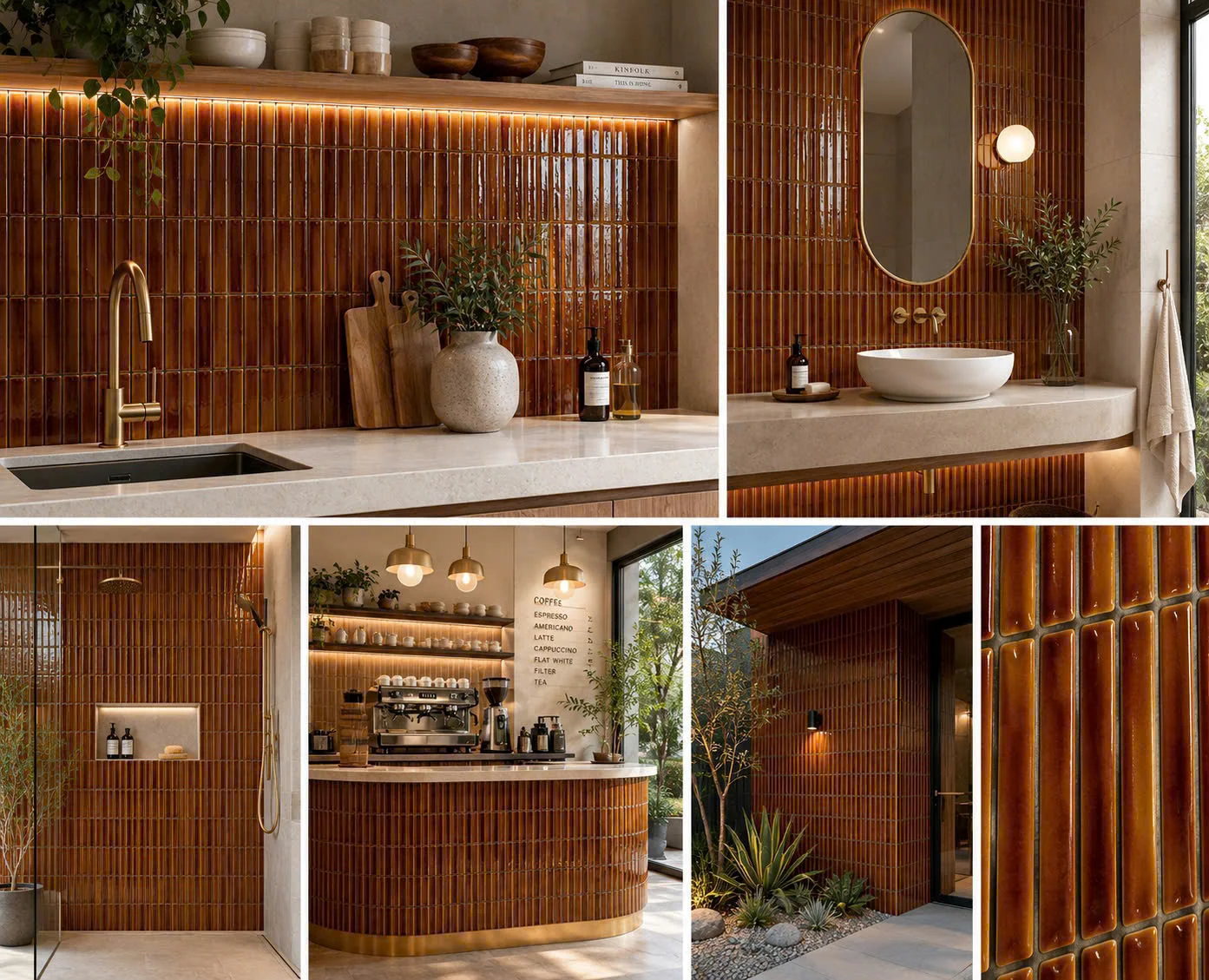 Ứng dung gạch mosaic màu nâu que đũa