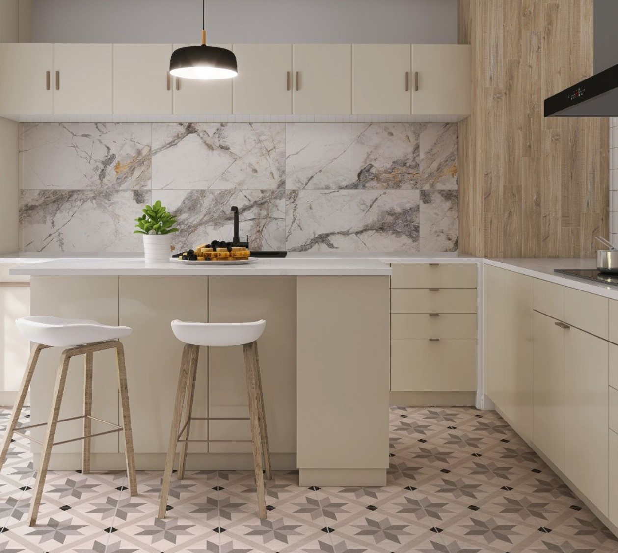 Mẫu gạch ốp tường bếp 30x60 vân đá