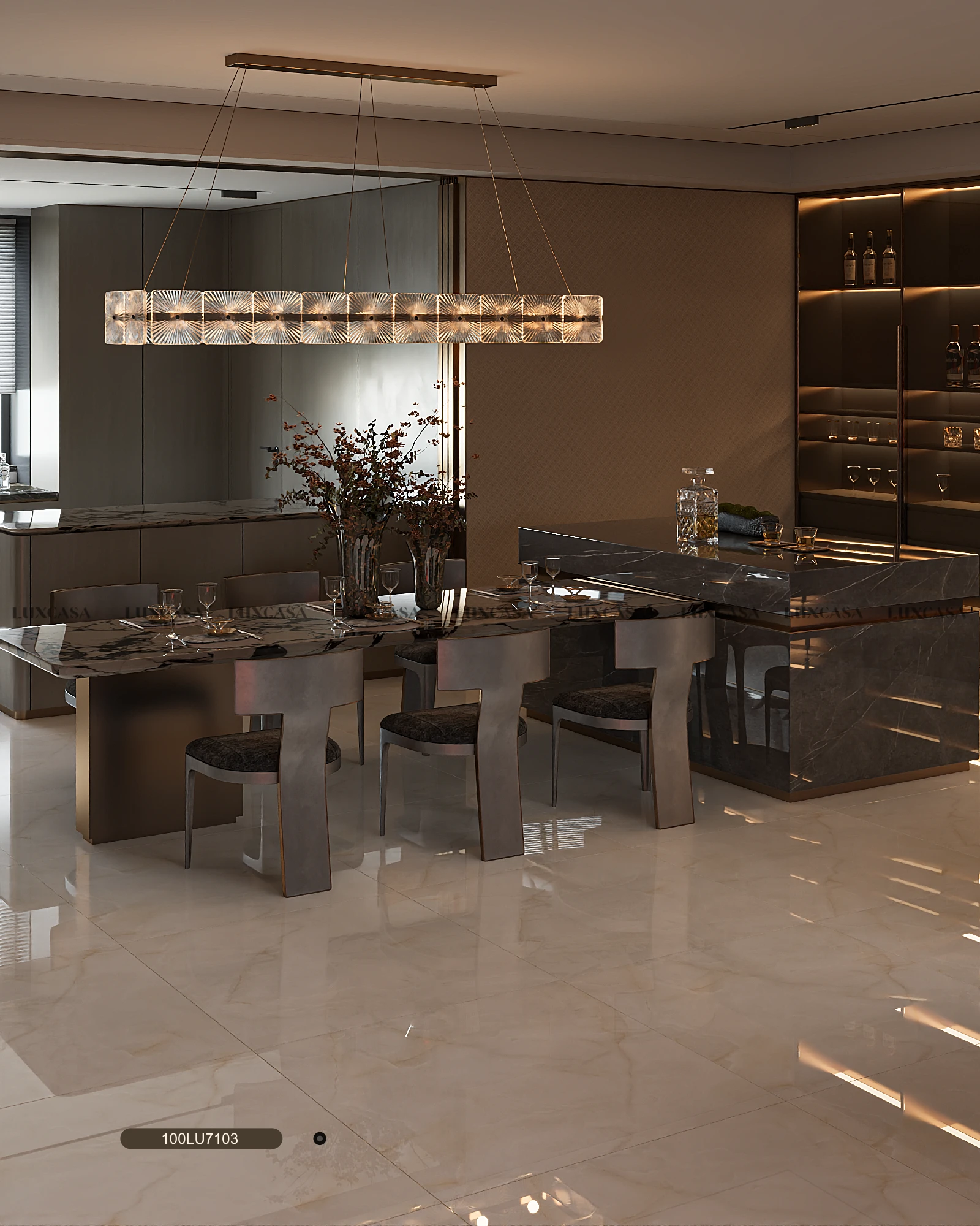 Gạch lát nền phòng khách 1000x1000 màu kem 100LU7103