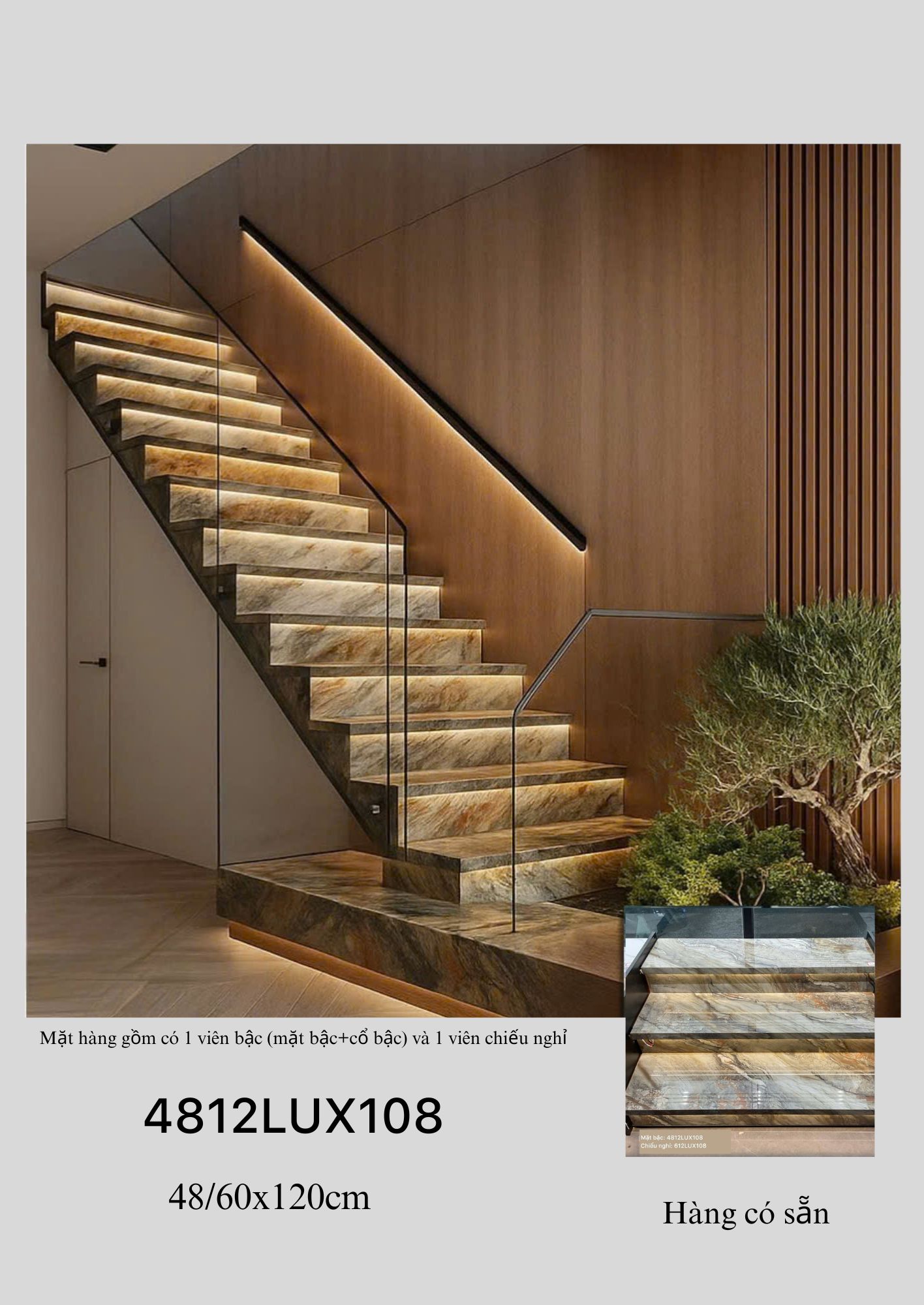 Gạch cầu thang vân đá marble 4812LUX108